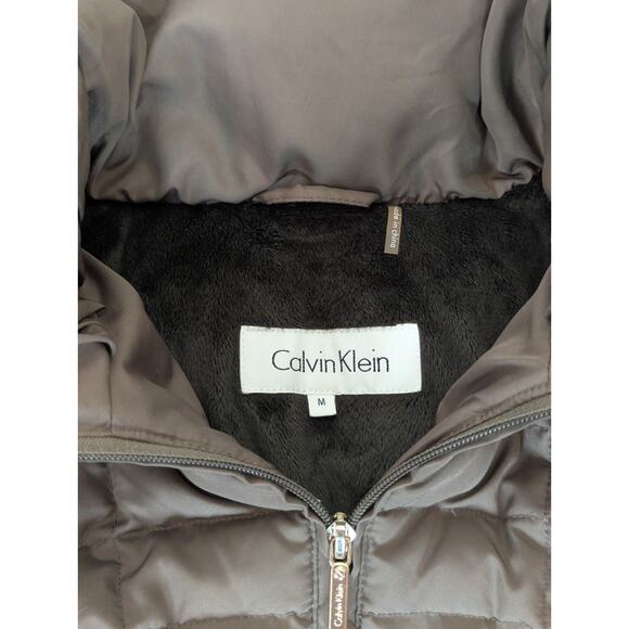 Calvin Klein Brown Duck Down Puffer Coat Faux Fur Removable Hood Women's Medium - Picture 5 of 10